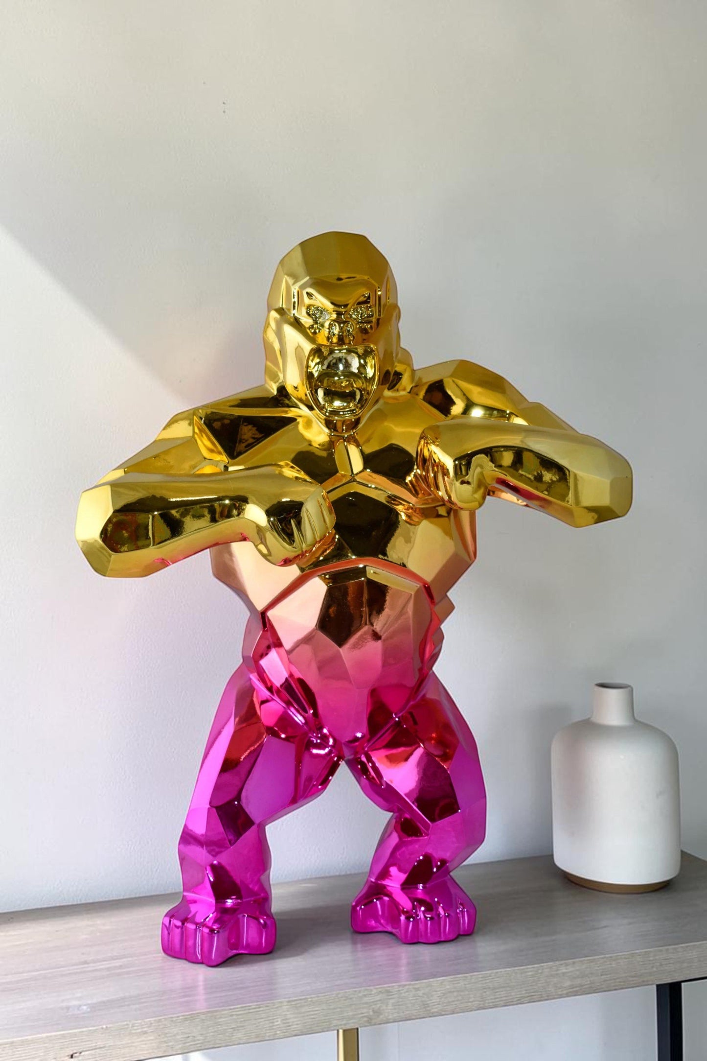 Textile Red and Gold King Kong Statue  Size: 18" x 9" x 23"H