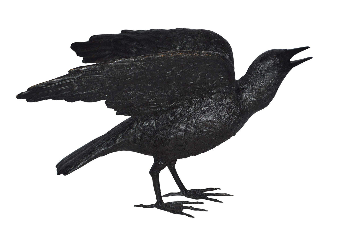 Raven with Open Wings Bronze Statue - Size: 16"L x 25"W x 15"H.