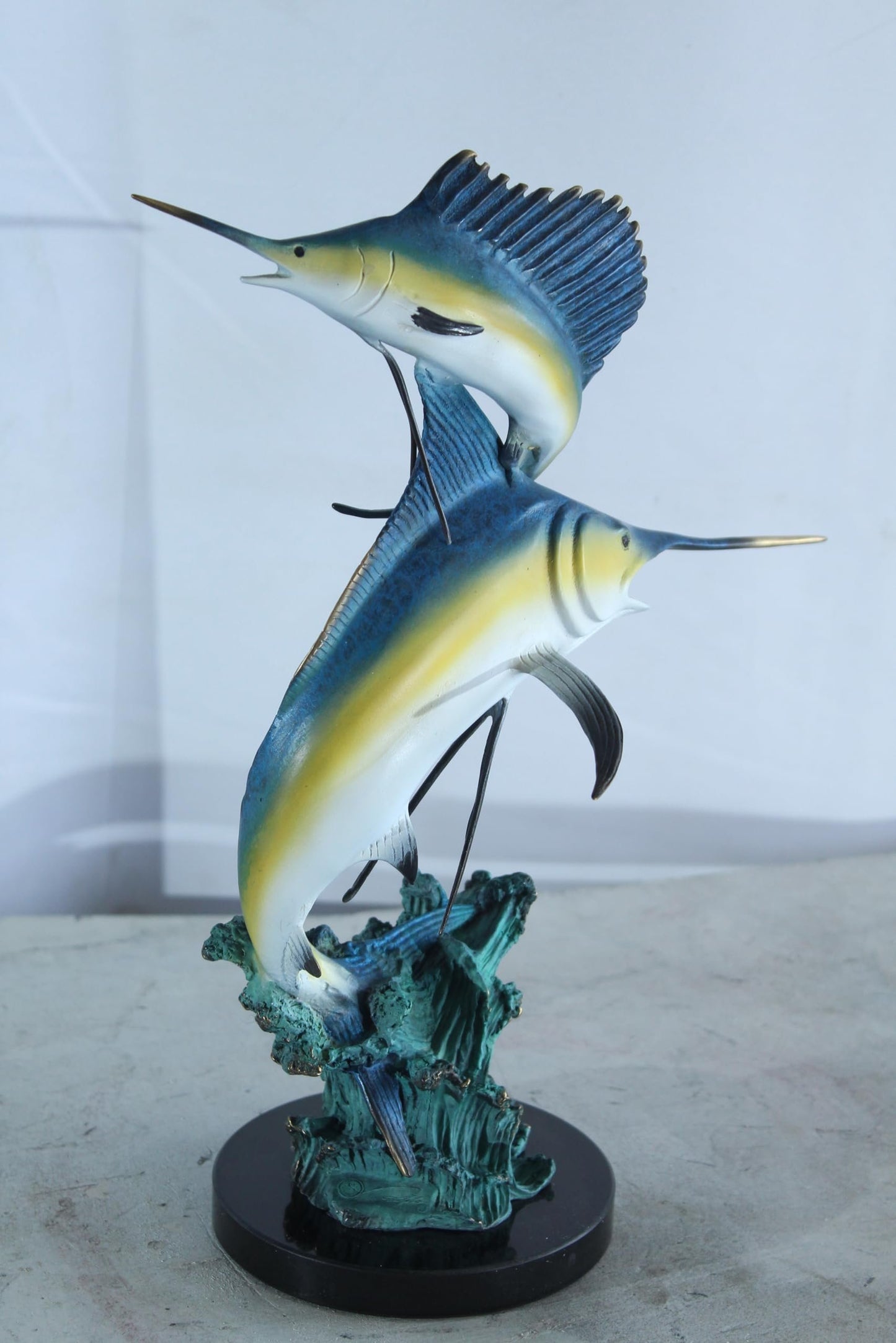 NIFAO Bronze Sailfish Duo Statue on Marble Base Coastal Sculpture 13" x 7" x 15"H