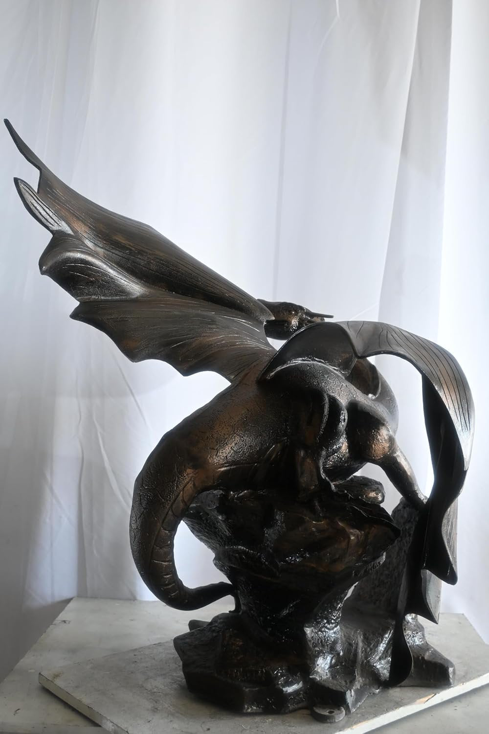 Aluminum Dragon Sculpture Dark Bronze Patina Wing Spread 32"x35"x52"H