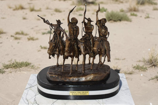 Coming Thru the Rye Remington Replica Bronze Statue Size: 13" x 12" x 14"H