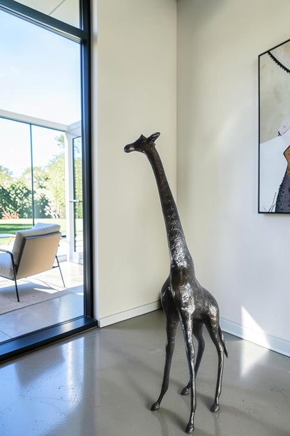Tall Standing Giraffe Handcrafted Aluminum Safari Statue 19"x11"x49"H