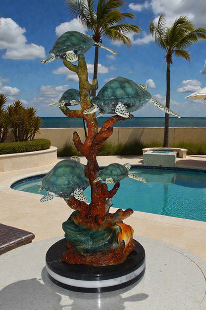 Five Sea Turtles Swimming Bronze Statue -  Size: 20"L x 16"W x 30"H.