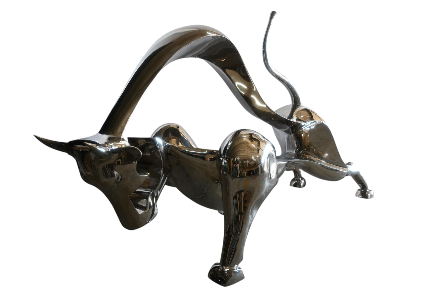 Giant Abstract Stainless Steel Charging Bull Floor Sculpture 105"x36"x58"H