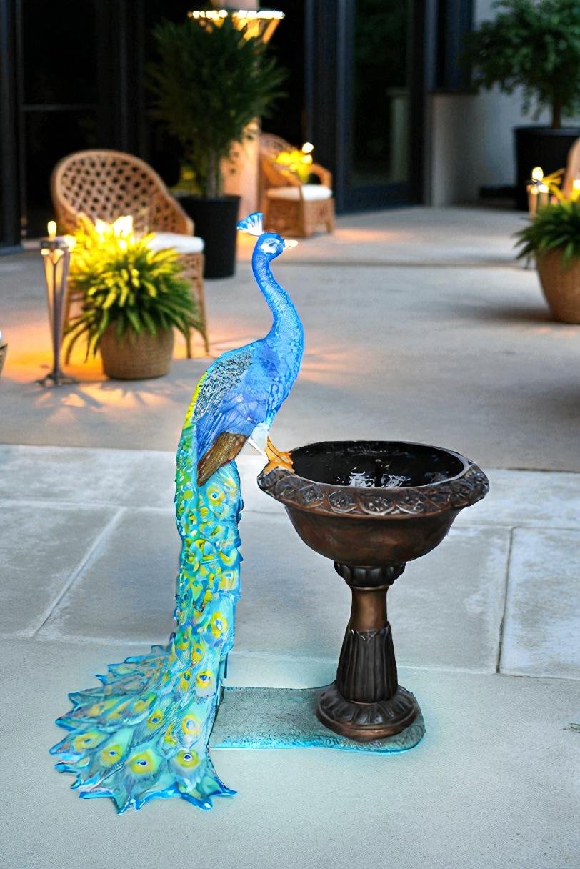 Bronze Peacock Fountain Sculpture with Decorative Bowl