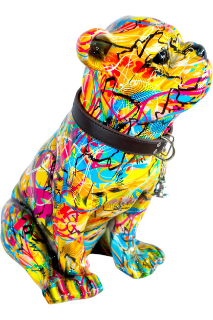 Vibrant Bulldog Resin Statue Pop Art Style Dog Decor Sculpture 18" x 11" x 19"H