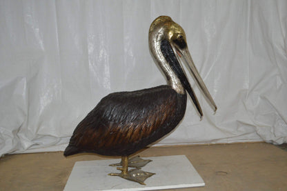 Upright Pelican Bronze Statue Fountain - Size: 46"L x 20"W x 44"H.
