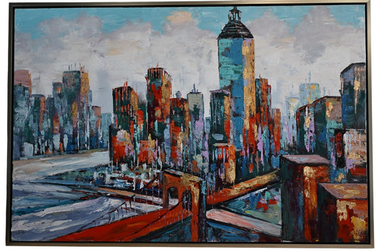 Vivid New York City Canvas Painting Framed Abstract Art 41"x61"