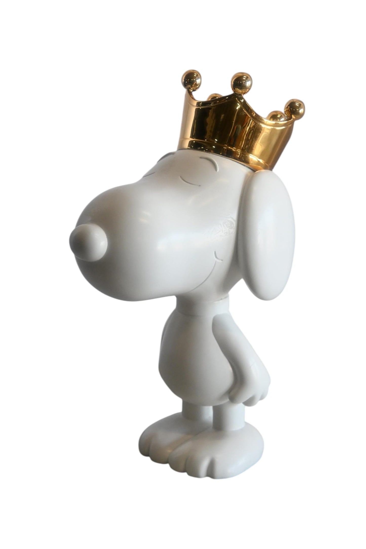 White Resin Snoopy Inspired Dog Figurine with Gold Crown 12"x8"x18"H