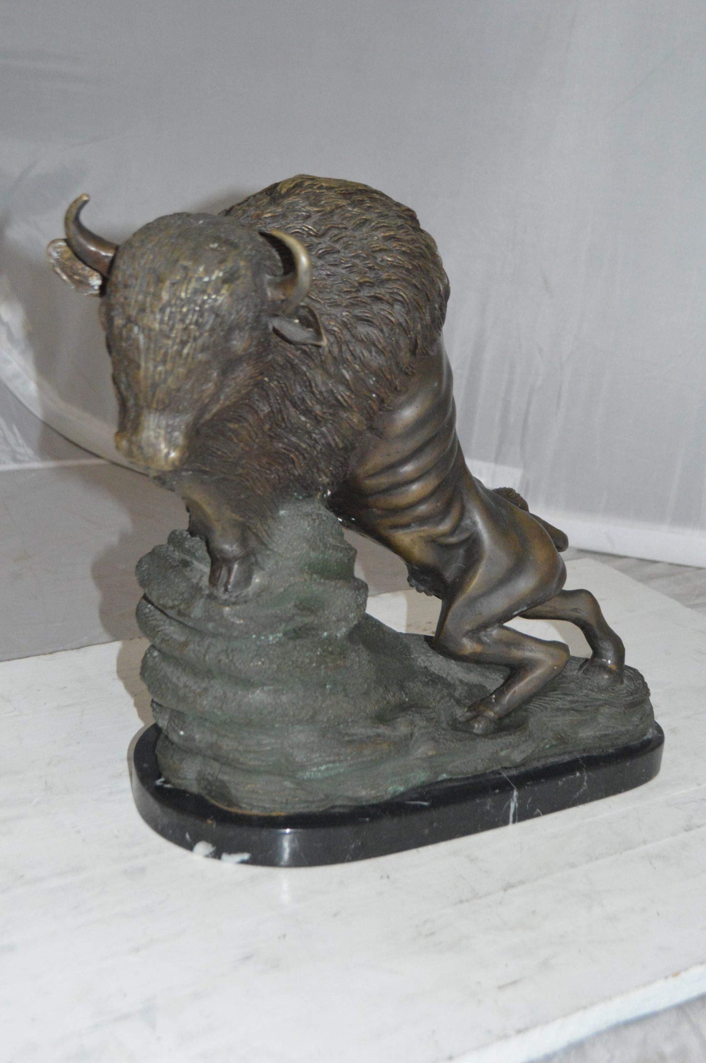Bison Bronze Statue - Size: 7" L x 14" W x 15" H.