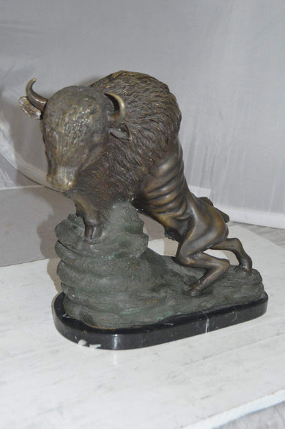 Bison Bronze Statue - Size: 7" L x 14" W x 15" H.