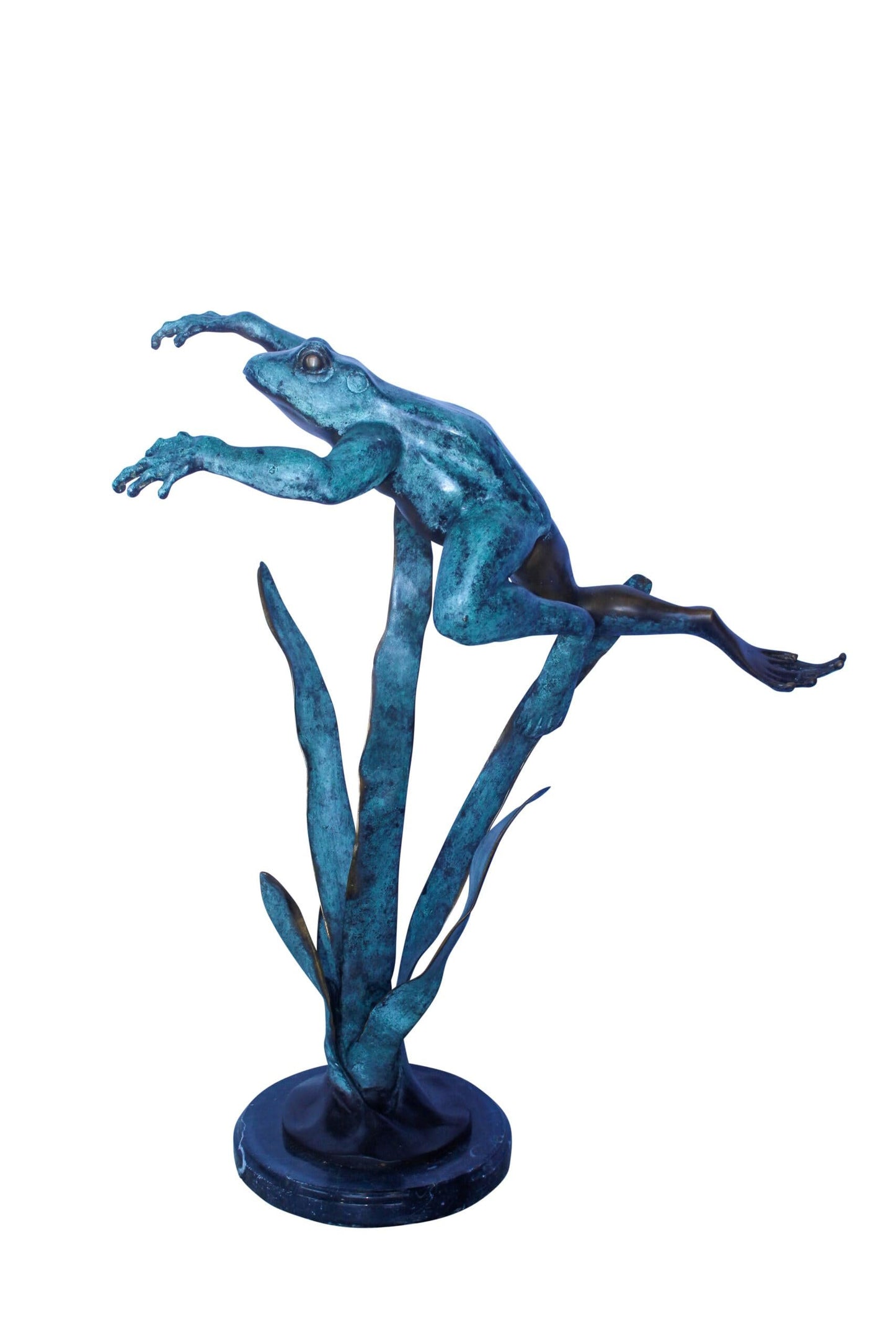 Frog Leaping Over Grass Bronze Statue 23" x 11" x 24"H