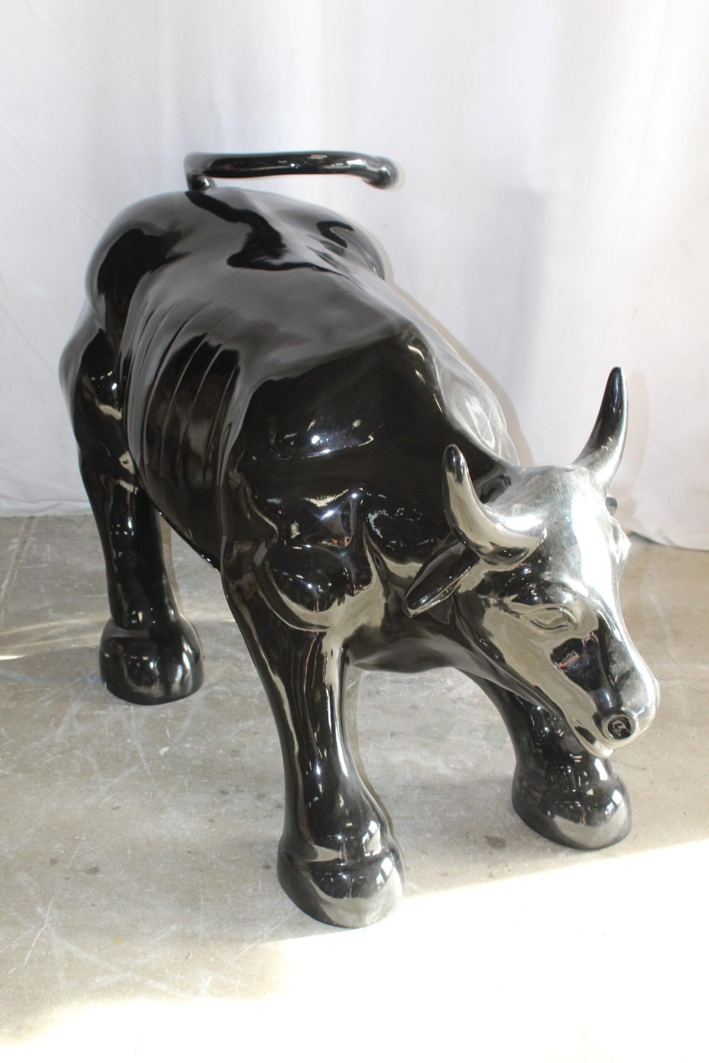 Iconic Giant Fiberglass Black Color Wall Street Bull 57" x 28" x 33"H