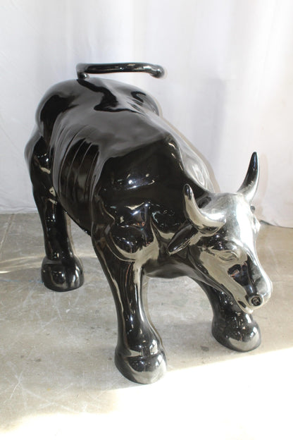 Iconic Giant Fiberglass Black Color Wall Street Bull 57" x 28" x 33"H