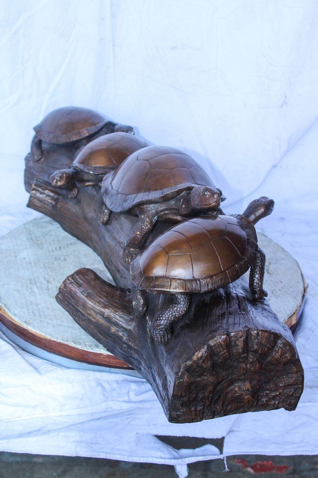 Four Turtles on Tree Log Bronze Statue, Charming Wildlife Decor 39" x 15" x 10"H