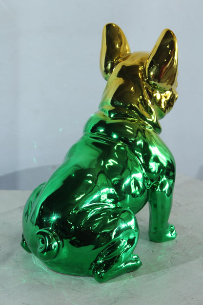NIFAO Resin Bulldog Statue Green and Gold Finish 16"x9"x16"H