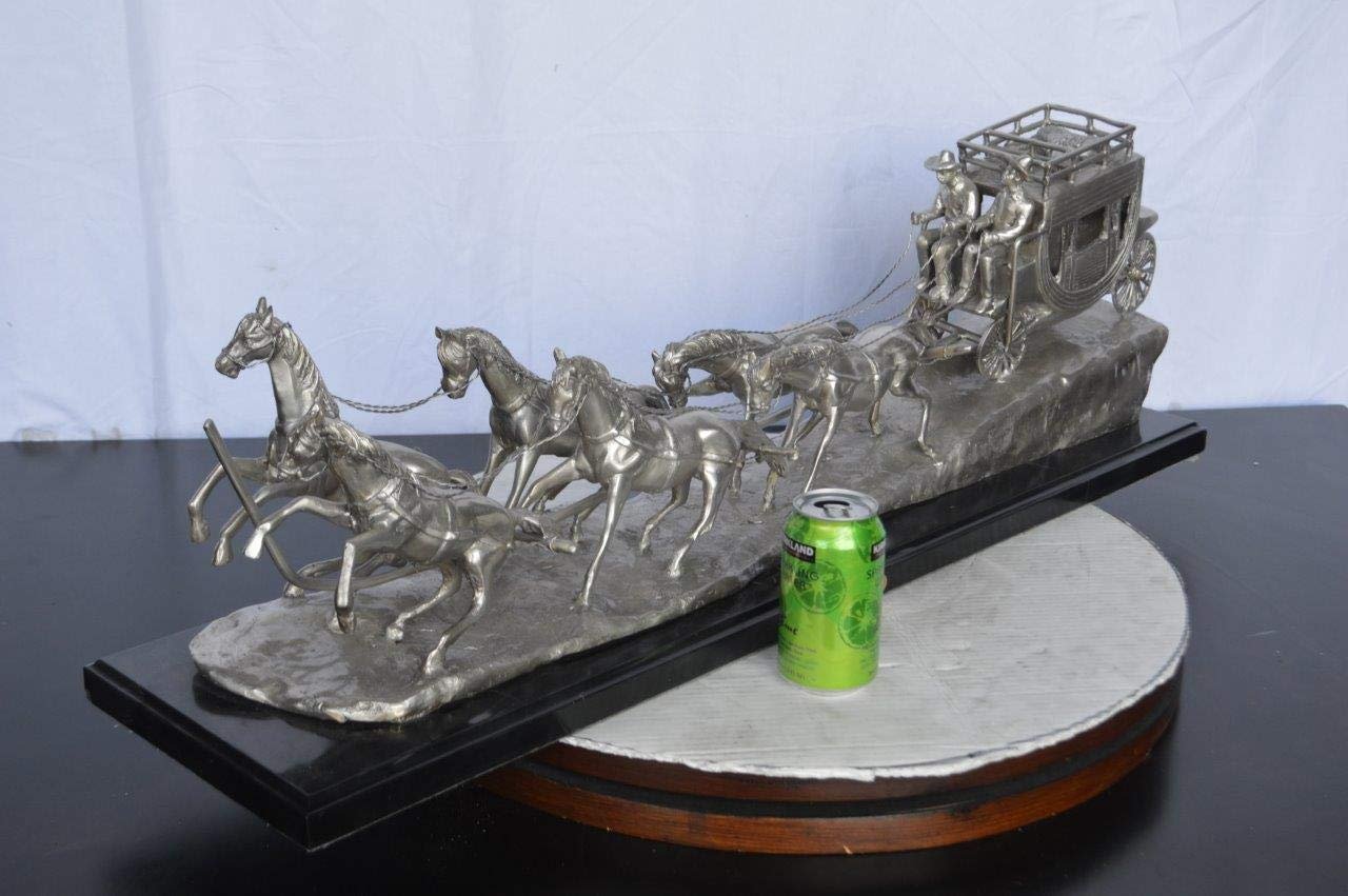 M Russell, Silver Stagecoach Replica Bronze Statue -  Size: 38"L x 10"W x 12"H.