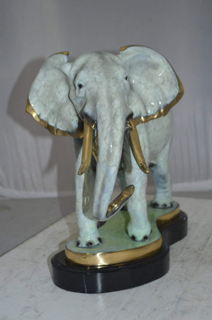Elephant trunk Down Bronze Statue -  Size: 28"L x 12"W x 17"H.