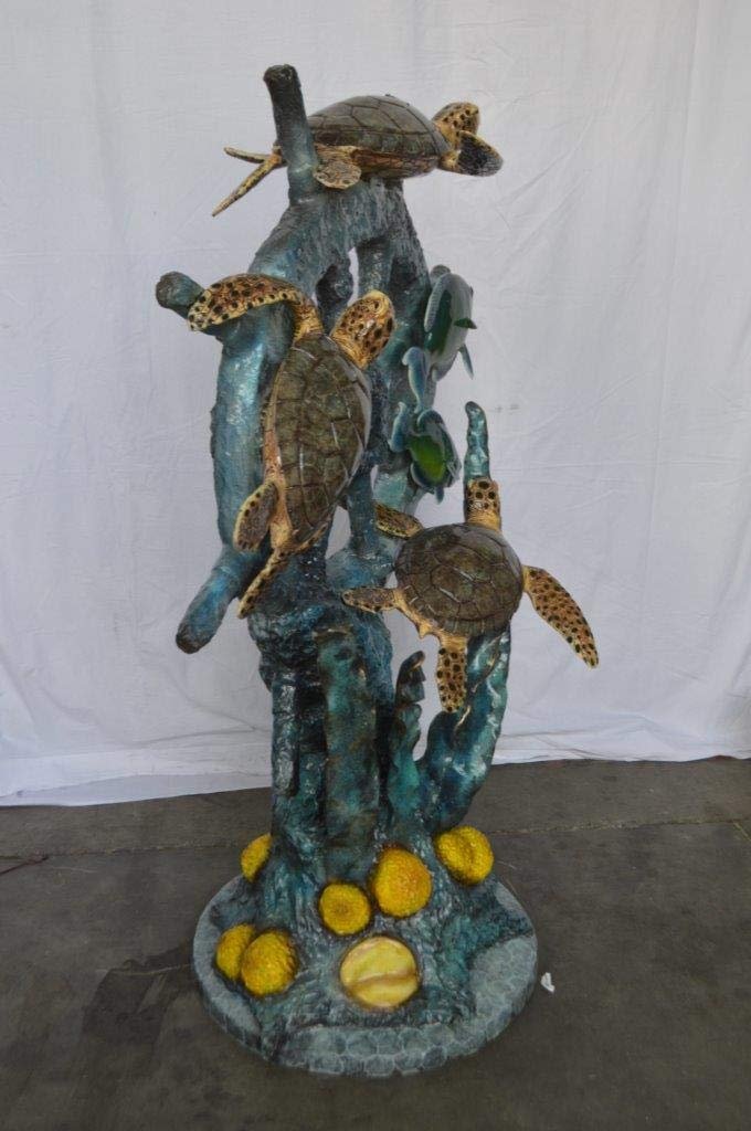 Sunken Boat Anchor W Turtles, Fish Bronze Statue -  Size: 39"L x 23"W x 51"H.
