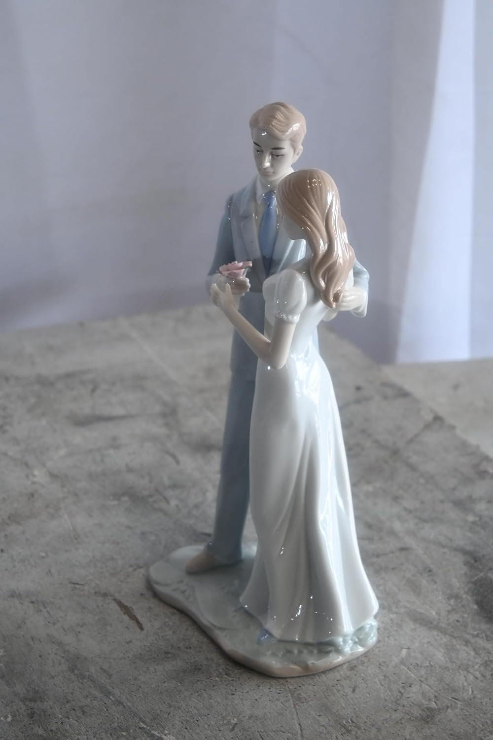 Porcelain Romantic Couple Figurine with Rose Bride Groom 6"x4"x11"H