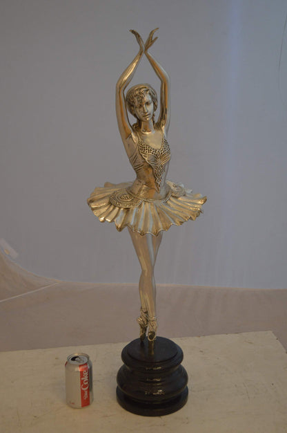 Ballerina Bronze Statue With Silver Finish -  Size: 10"L x 10"W x 35"H.