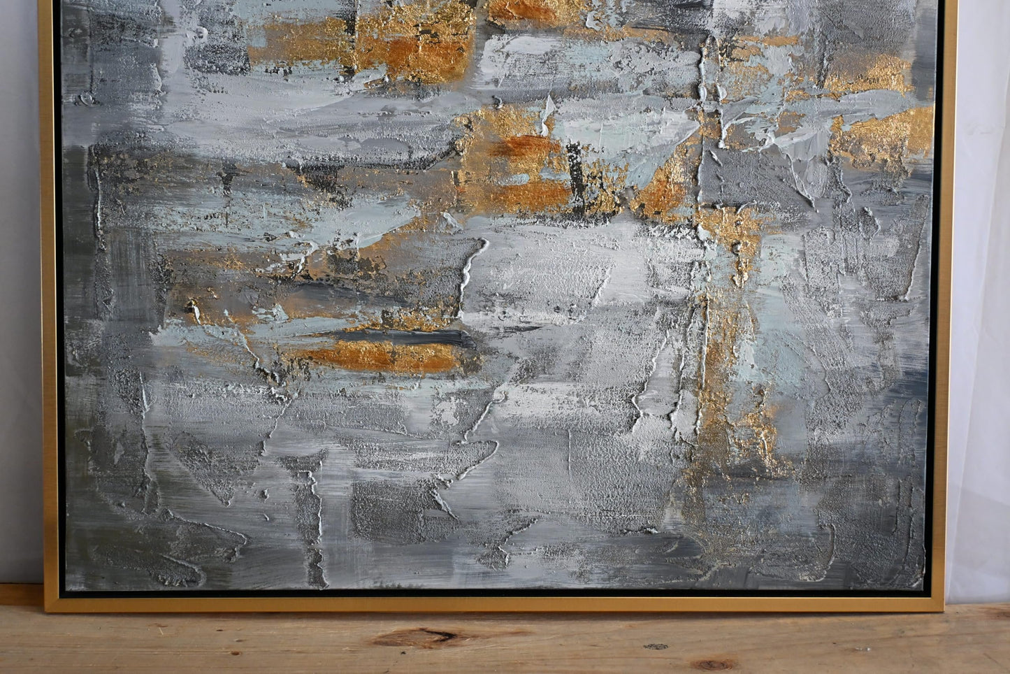 Velvet Dream Abstract Canvas Painting Gray Gold Framed Art 41"x61"