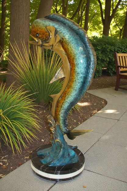 Mahi Mahi Fish Bronze Statue -  Size: 16"L x 12"W x 32"H.