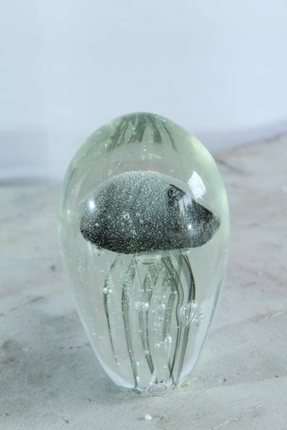 NIFAO Glass Jellyfish Paperweight Clear Black Ocean Art Decor 4" x 4" x 7"H