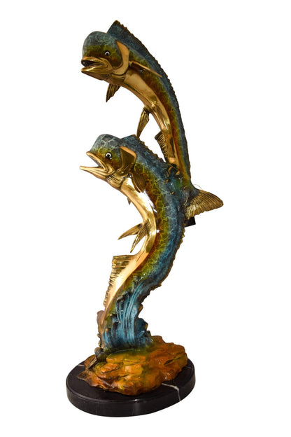 Impressive Pair of Dorado Mahi Mahi Fish Bronze Statue Size: 20" x 18" x 42"H