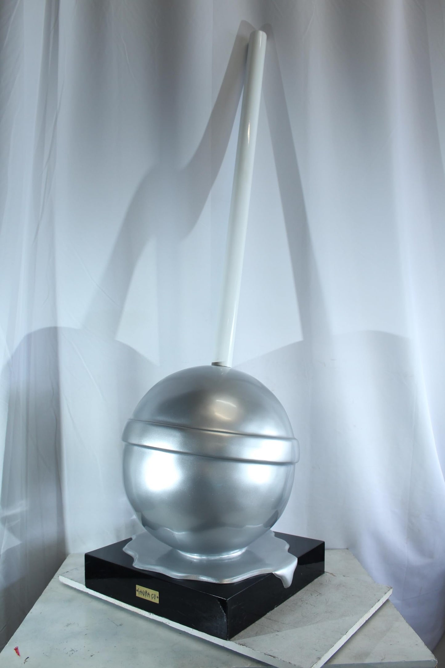 NIFAO Giant Silver Lollipop Sculpture Metallic Pop Art Resin Statue 22"x20"x70"H