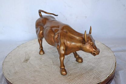 Wall Street Bull replica bronze statue - Size: 15"L x 7"W x 9"H.
