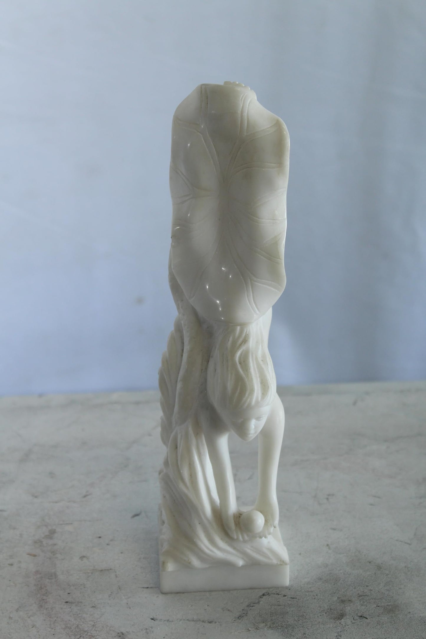 NIFAO Marble Woman Diving for a Pearl Marble Sculpture 4" x 4" x 12"H