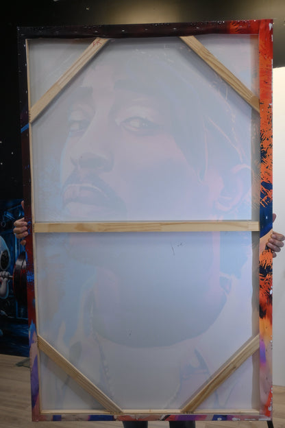 Tupac Shakur Colorful Portrait Resin Covered Canvas 40"x64"