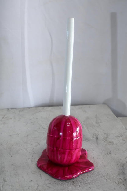 Melting Hot Pink Lollipop Sculpture Painted Wood Pop Art 8"x7"x16"H