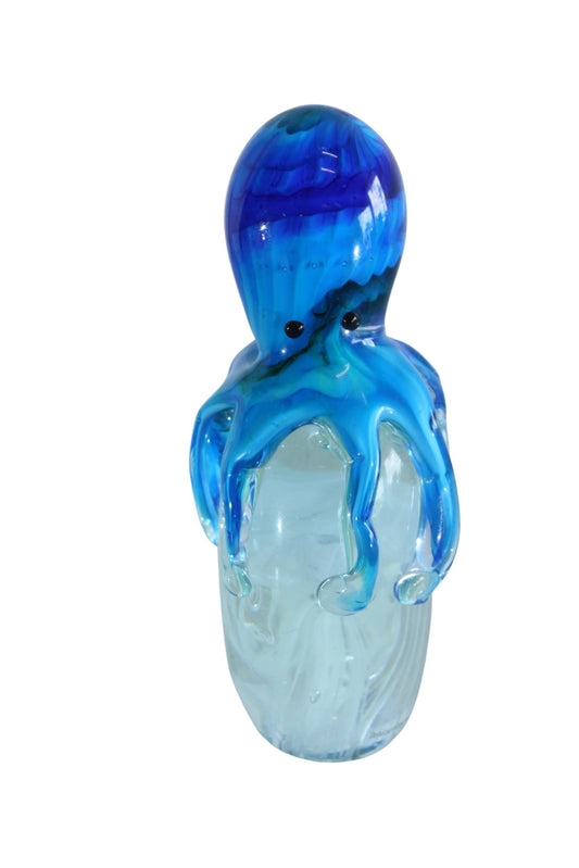 NIFAO Glass Octopus Paperweight Hand Blown Ocean Art Decor 5" x 3" x 9"H