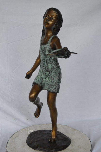 Girl holding turtle bronze fountain statue -  Size: 26"L x 19"W x 37"H.