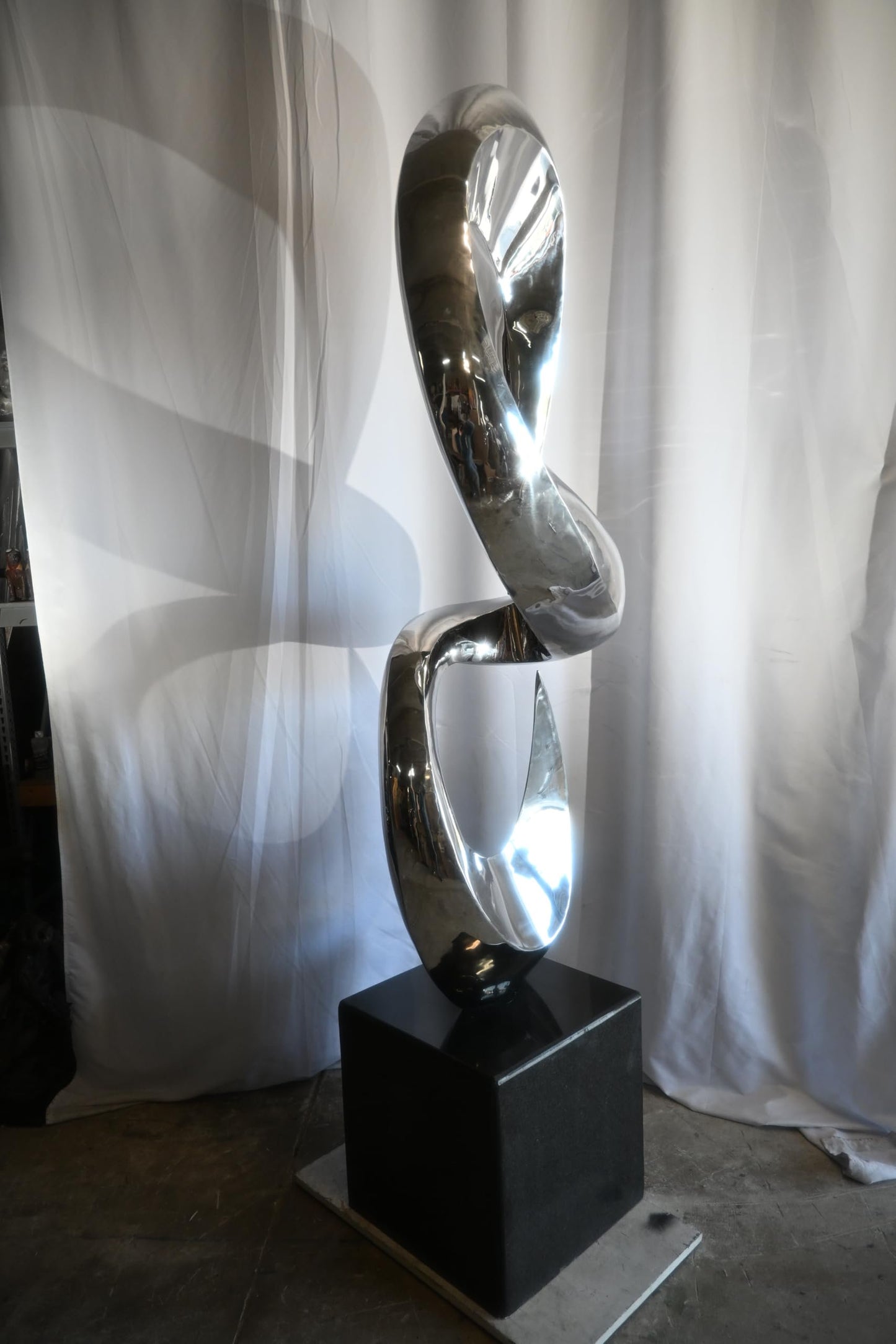 Giant Abstract Double Loop Stainless Steel Sculpture Marble 30"x21"x98"H