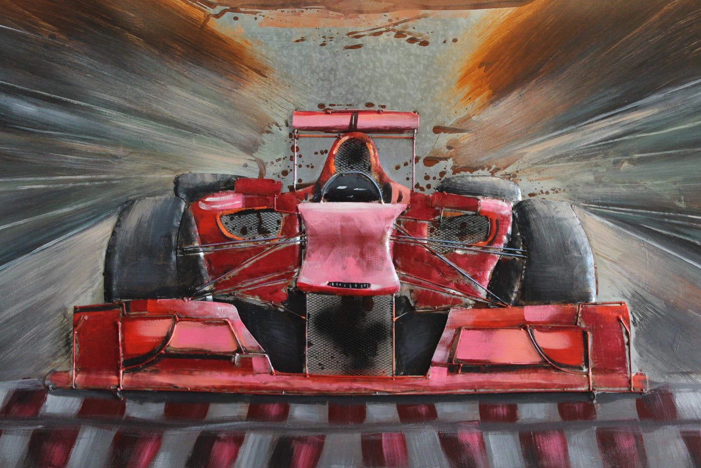 NIFAO Formula One Inspired Red Racing Car 3D Metal Wall Art 79" x 2" x 40"H