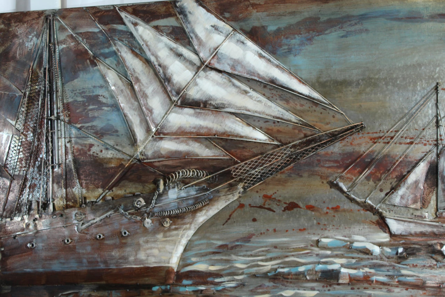 NIFAO Vintage Sailing Ships 3D Sheet Metal Wall Art Painting 79" x 2" x 40"H