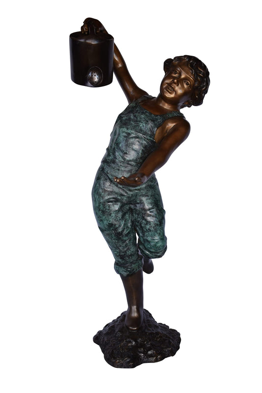 Standing Boy with Watering Can Bronze Statue Fountain - Size: 24" x  22" x 48"H.