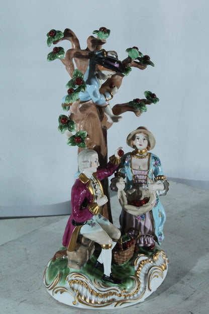 NIFAO Porcelain Cherry Picking Family Figurine Vintage Style 10"x9"x17"H