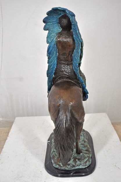 Indian man on his horse Bronze Statue Size: 18" x 8" x 23"H