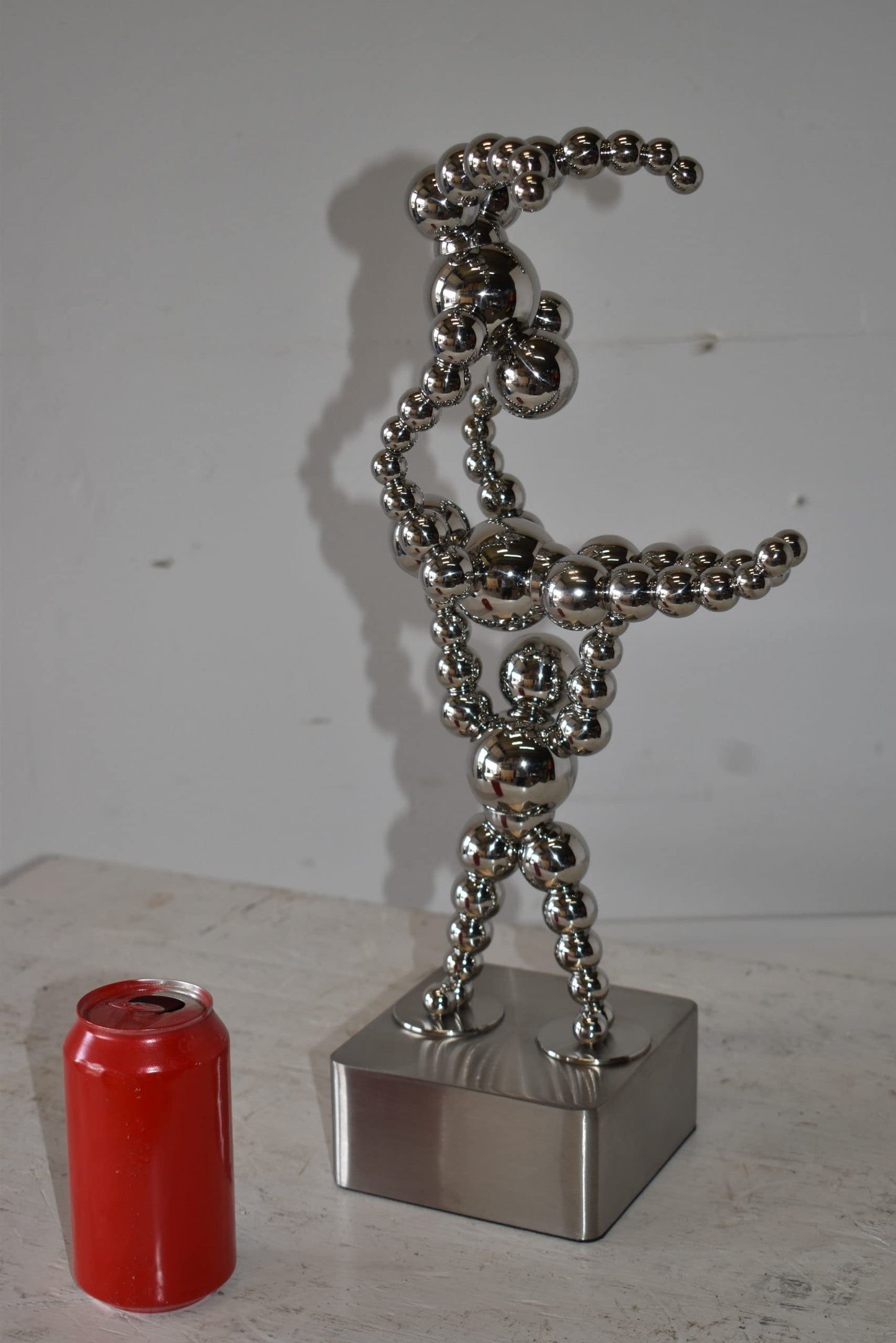 Modern Art of Acrobat Couple in Action Chrome Balls Statue Size: 6" x 8" x 18"H