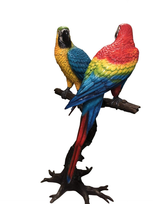 NIFAO Stunning Two Large Parrots on Tree Bronze Statue – Majestic and Colorful Sculpture with Tropical Charm for Home, Garden, Patios, or Entrances – 43" L x 28" W x 67" H