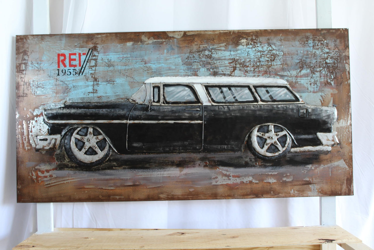 1955 Chevy Nomad Wagon 3D Metal Wall Art Handcrafted 79" x 2" x 40"H