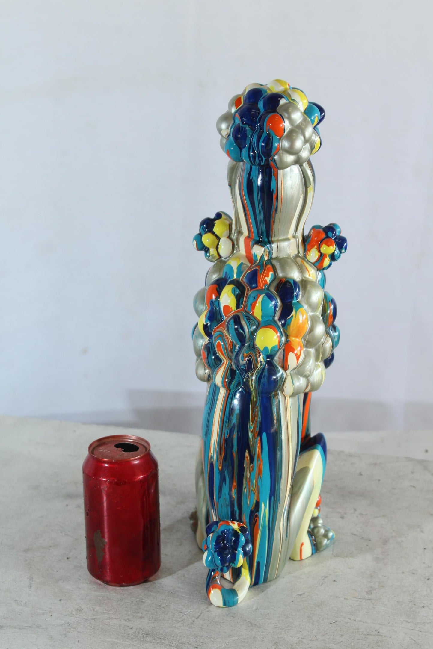 NIFAO Colorful Poodle Dog Sculpture Multicolor Striped Resin Figurine 8"x5"x16"H