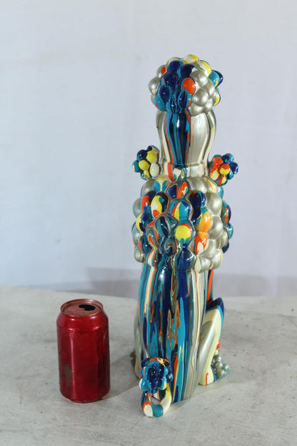 NIFAO Colorful Poodle Dog Sculpture Multicolor Striped Resin Figurine 8"x5"x16"H