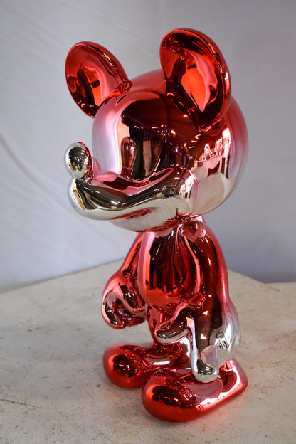 Contemporary Red Chrome Mickey Mouse Resin Statue 12" x 9" x 16"H