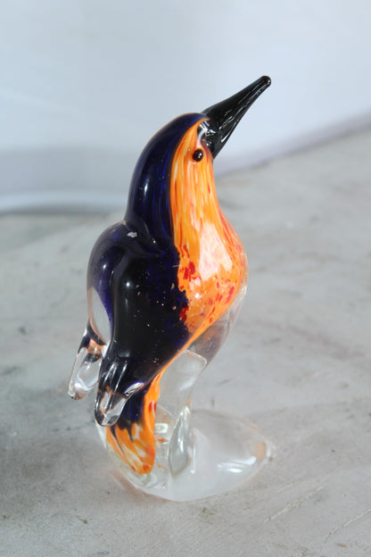 NIFAO Glass Kingfisher Bird Figurine Hand Blown Art Decor 4" x 3" x 7"H