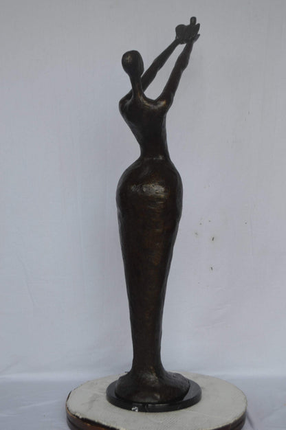 Woman Releasing Bird Modern Art Bronze Statue - Size: 13"L x 19"W x 52"H.